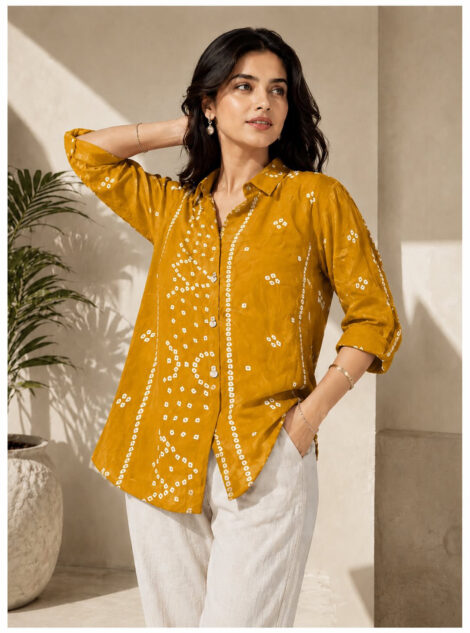 *"Rangriti Modal Silk Bandhani Printed Shirt"*