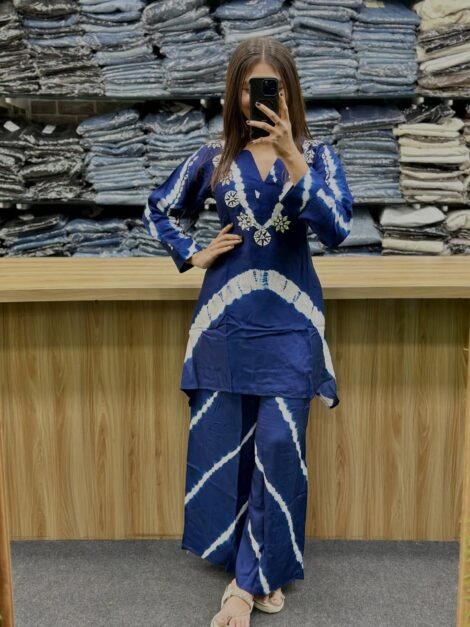 Premium Burberry Silk Handwork Co-Ord Set for Women with Elegant Embroidered Neckline
